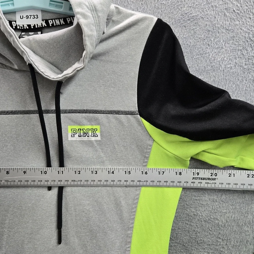 PINK Victoria's Secret Women Hoodie M Gray Logo‎ Embroidery Colorblock Text